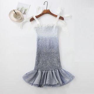 Gradient Smocked Sequined Sleeveless Dress