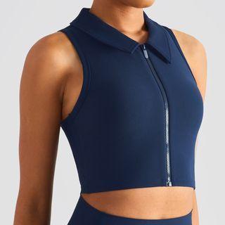 Collar Zip-up Sports Tank Top