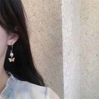 Faux Pearl Butterfly Drop Earring 1 Pair - As Shown In Figure - One Size