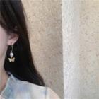 Faux Pearl Butterfly Drop Earring 1 Pair - As Shown In Figure - One Size
