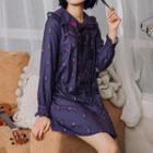 Rabbit Embroidered Carrot Print Long-sleeve Dress