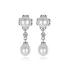 Sterling Silver Elegant Fashion Geometric White Freshwater Pearl Earrings With Cubic Zirconia Silver - One Size