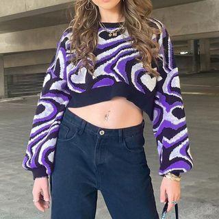 Heart Pattern Cropped Sweater