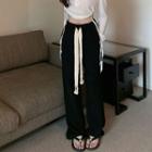 High-waist Wide-leg Pants / Long-sleeve Henley Cropped T-shirt