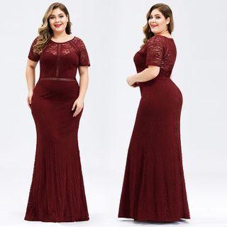Short-sleeve Lace Mermaid Evening Gown