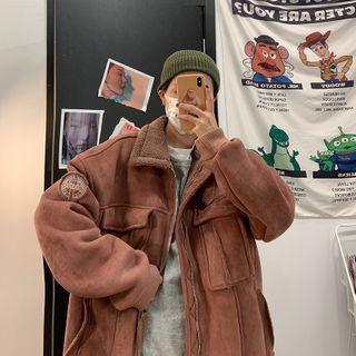 Long-sleeve Faux Fur Cargo Patch Coat