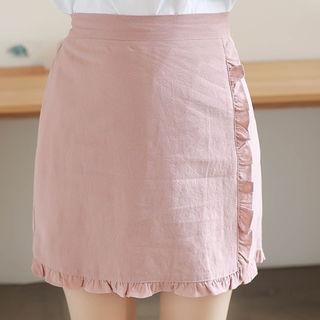 Frilled Wrap-front Linen Mini Skirt