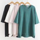 Crew-neck 3/4-sleeve Long T-shirt