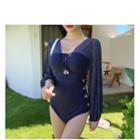 Cut-out Open-back Balloon-sleeve Swimsuit