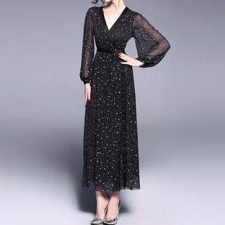Long-sleeve Star Print Midi Dress