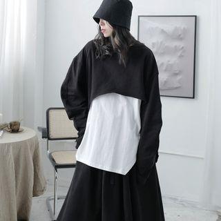 Long-sleeve Plain Irregular Sweatshirt