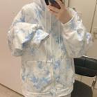 Tie Dye Hooded Zipped Jacket White - One Size