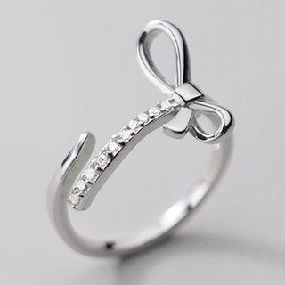 Bow Rhinestone Sterling Silver Open Ring S925 Silver - Silver - One Size