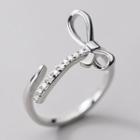 Bow Rhinestone Sterling Silver Open Ring S925 Silver - Silver - One Size