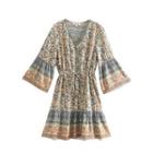 Flared-sleeve Paisley Print A-line Dress