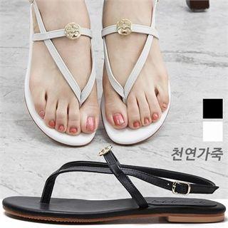 Strappy Genuine-leather Flat Sandals