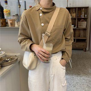 Asymmetric Buttoned Blouse Khaki - One Size