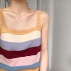 Square Neck Striped Tank Top As Shown In Figure - One Size