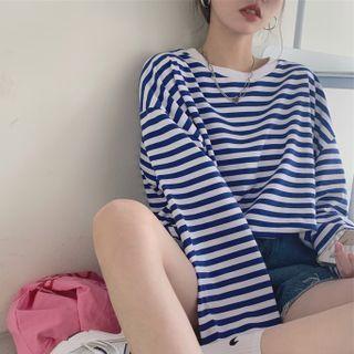 Long-sleeve Striped T-shirt Blue & White - One Size