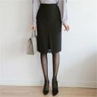 Slit-front Lace-trim Skirt