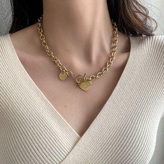 Stainless Steel Love Heart Necklace Golden - One Size