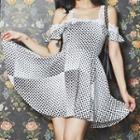 Cold-shoulder Dotted Mini A-line Dress