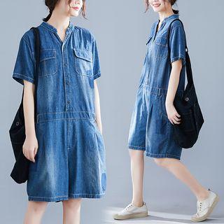 Pocket Detail Short-sleeve Denim Playsuit