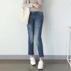 Washed Fleece-lined Straight Leg Jeans