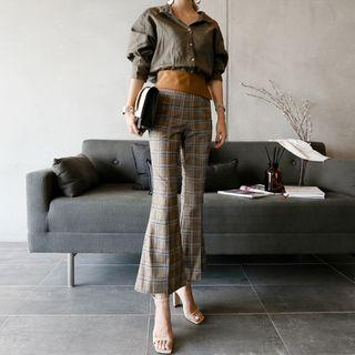 Set: Loose-fit Shirt + Check Boot-cut Pants