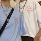 Couple Matching Elbow-sleeve Heart Embroidery T-shirt