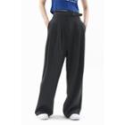 Belted Pintuck Wide-leg Pants Charcoal Gray - One Size