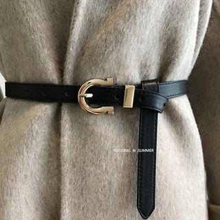 Faux Leather Skinny Belt Black - One Size