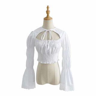 Bell-sleeve Tie-neck Shirred Crop Top