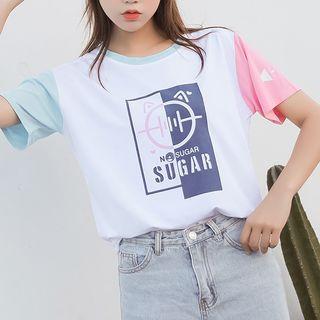 Short-sleeve Colour Block Print T-shirt