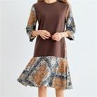 3/4-sleeve Pattern-panel Dress