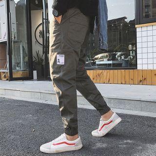 Side-pocket Gather-cuff Lettering Cargo Pants