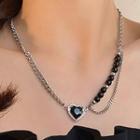 Heart Necklace Silver & Black - One Size