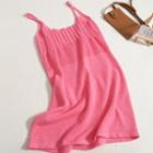 Plain Spaghetti-strap Dress Rose Pink - One Size