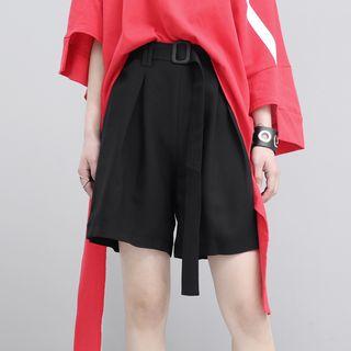 High-waist Straight-cut Shorts With Belt
