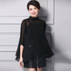 Mock Neck 3/4 Sleeve Chiffon Blouse