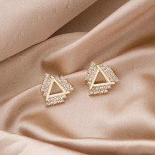 Triangle Rhinestone Earring 1 Pair - E668-4 - Triangle - Gold - One Size