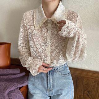 Flare Cuff Lace Shirt Almond - One Size