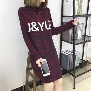 Turtle-neck Lettering M Lange Sweater Dress