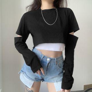 Mock Two-piece Long-sleeve Cutout Crop Top