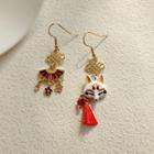 Asymmetrical Fox Drop Earring 1 Pair - Red & Gold - One Size