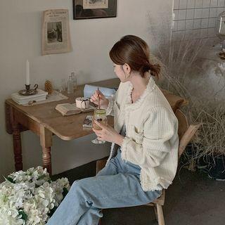 Dual-pocket Fringed Tweed Jacket