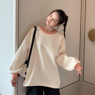 Knit Trim Round Neck Pullover
