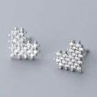925 Sterling Silver Rhinestone Heart Earring 1 Pair - S925 Silver - Silver - One Size