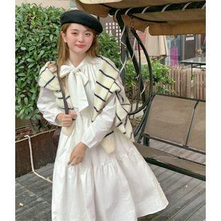 Long-sleeve A-line Dress / Striped Cardigan