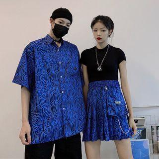 Short-sleeve Zebra Print Shirt / Mini Skirt